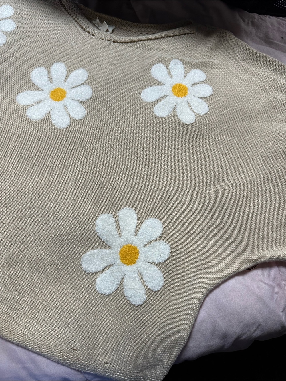 BiBi Beige Crewneck Sweater with White & Yellow Daisy Embroidery - Picture 7 of 10